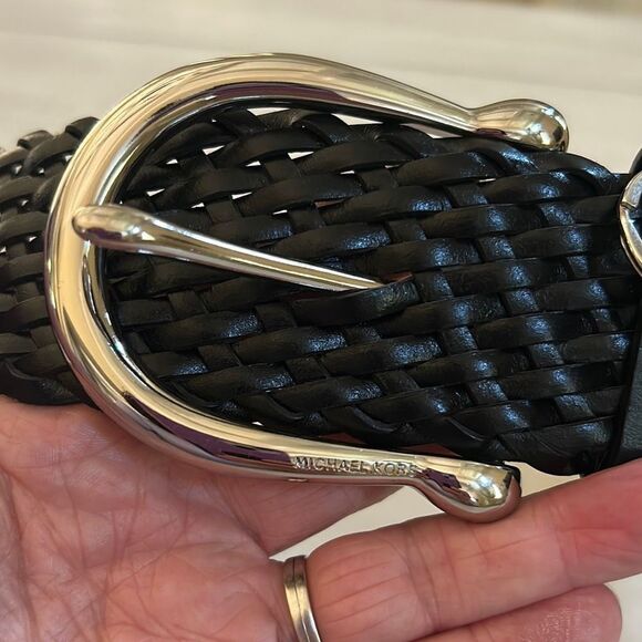 Michael Kors Black Leather Braided Belt M - Picture 5 of 6